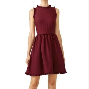 kate spade burgundy dress Kate Spade Ruffle Dress Women 4 Burgundy Deep Ma Cherry Preppy Holiday  Christmas